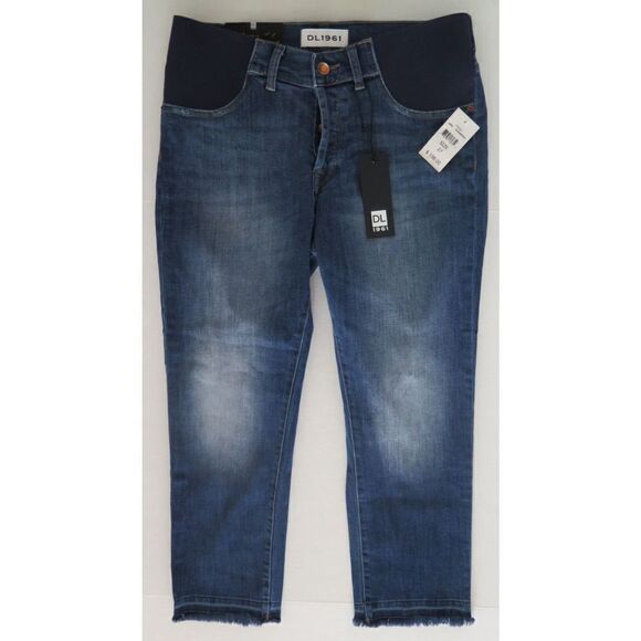 DL1961 Patti Women Sz 27 Blue High Rise Straight Frayed Hem Maternity Pants $198 - Picture 1 of 9